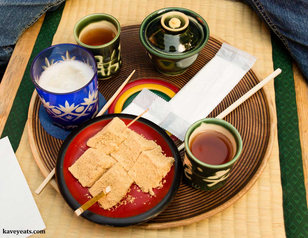 Warabi-mochi dessert, served with Amazake
